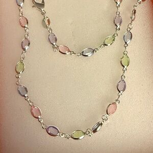 Elegant Silver Multicolor Gemstone Colorful Women’s Necklace